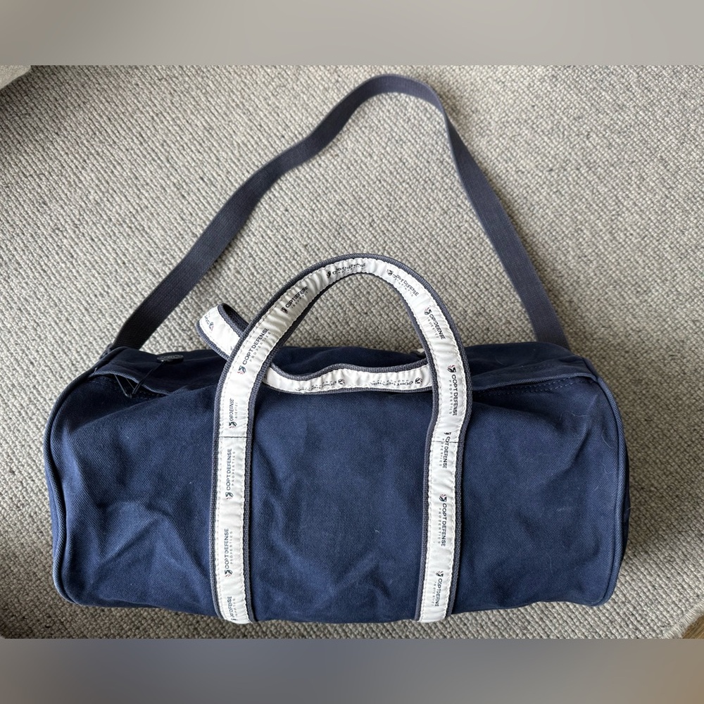 Banker Bag Duffle Gym Shoulder Bag Blue White Canvas Warden Brooks New York